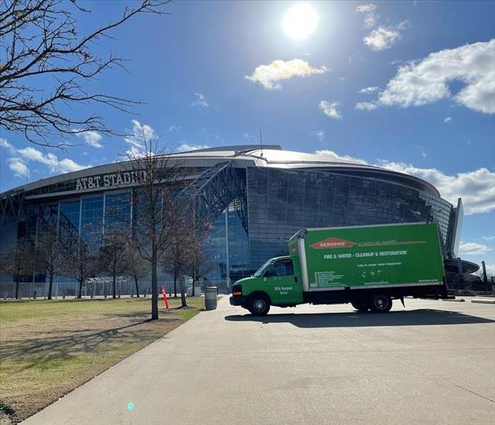 SERVPRO box truck parked in front of AT&T Stadium in Texas